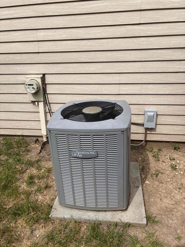 Responded to no cooling complaint on Armstrong Air unit. Upon arrival, found system short cycling and unable to maintain setpoint temperature. Inspected outdoor condensing unit and found equipment in good physical condition with no visible damage. Replaced dirty air filters with new filters to restore proper airflow through the system, which was contributing to the cooling issue and premature system shutdown due to restricted airflow and potential safety limit activation.