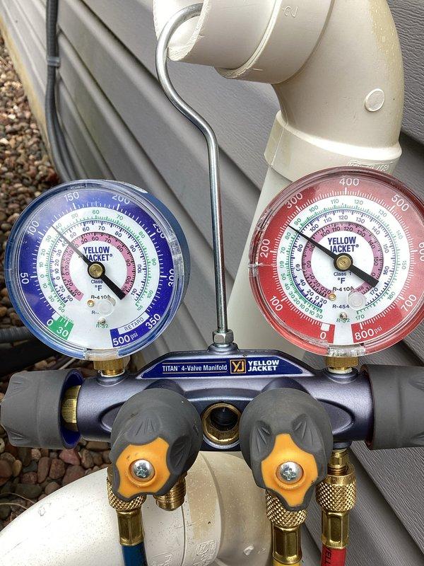 Performed comprehensive air conditioning tune-up on residential Daikin HVAC system. Conducted complete system diagnostics using manifold gauge set to verify refrigerant pressures and operating parameters, inspected indoor furnace unit and outdoor condenser components, and confirmed all equipment operating within manufacturer specifications.