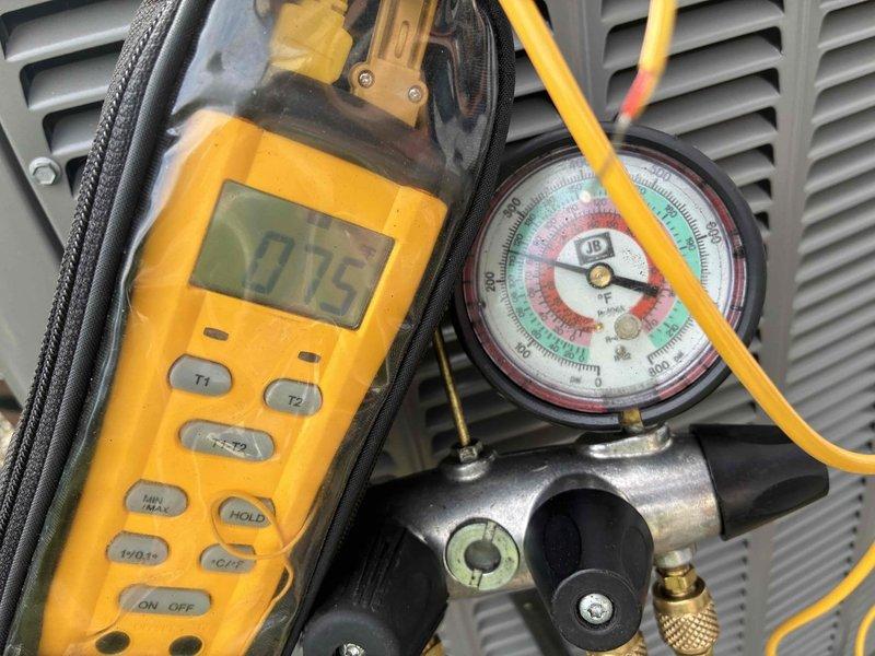 Responded to no cool call on system under 10 years old. Performed diagnostic testing using digital multimeter and refrigerant pressure gauges to assess system performance and identify cause of cooling failure. Verified electrical connections at junction box, inspected wiring integrity including ground wire connections, and checked compliance with electrical safety standards. Measured temperature differential and refrigerant pressures to determine system operating parameters and complete troubleshooting protocol.