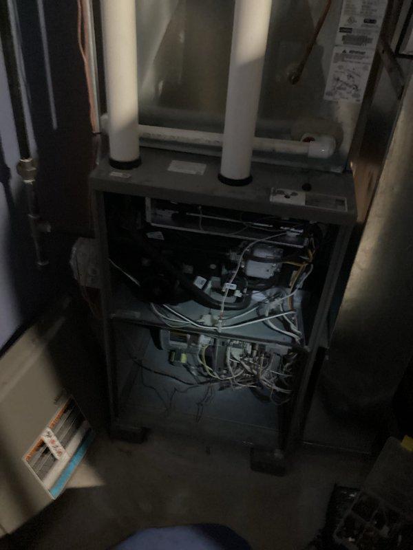Completed comprehensive furnace and air conditioning tune-up maintenance service. Performed system inspection, checked internal components and wiring, verified proper operation of control boards, and inspected venting system including PVC intake and exhaust pipes. All equipment found operating within normal parameters.