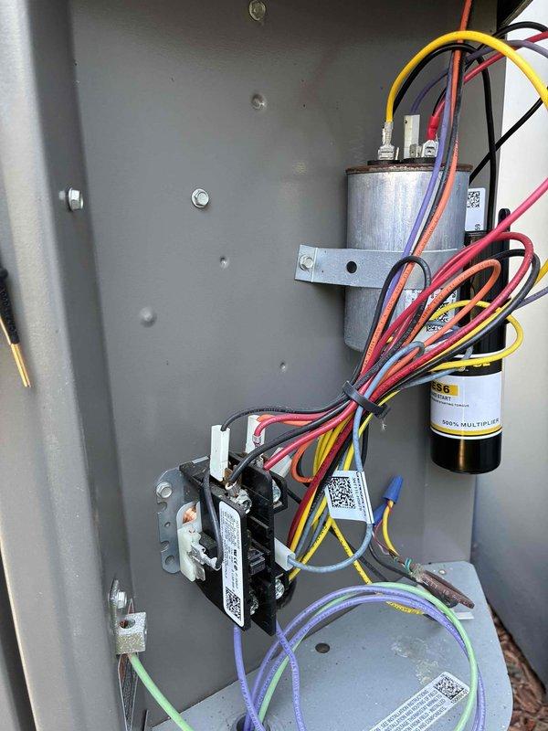 Responded to service call for hard start condition on HVAC system. Upon inspection, diagnosed faulty start capacitor preventing compressor from initiating properly. Replaced defective capacitor with new unit rated at appropriate specifications for the equipment. Verified all electrical connections secure, tested contactor operation, and confirmed system startup and normal operation. Thermostat functioning correctly and maintaining programmed temperature setpoint.