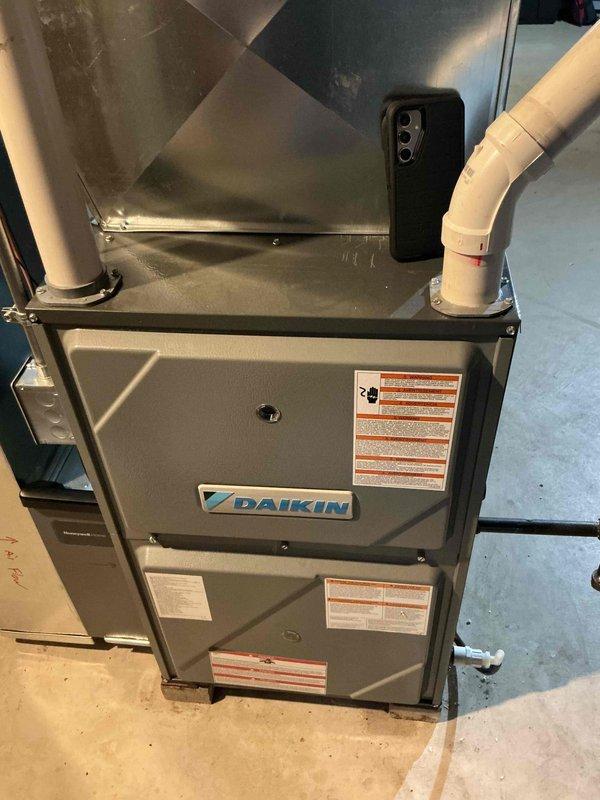 Completed comprehensive tune-up service on Daikin furnace and air conditioning system. Performed standard maintenance procedures including inspection of furnace components, filter check, and safety control verification. Connected manifold gauges to outdoor condensing unit to verify refrigerant pressures and system performance, confirming proper operating parameters. All equipment found to be functioning within normal specifications with no issues identified requiring immediate attention.