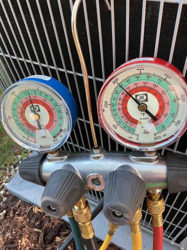 Completed comprehensive tune-up service on Daikin furnace and air conditioning system. Performed standard maintenance procedures including inspection of furnace components, filter check, and safety control verification. Connected manifold gauges to outdoor condensing unit to verify refrigerant pressures and system performance, confirming proper operating parameters. All equipment found to be functioning within normal specifications with no issues identified requiring immediate attention.