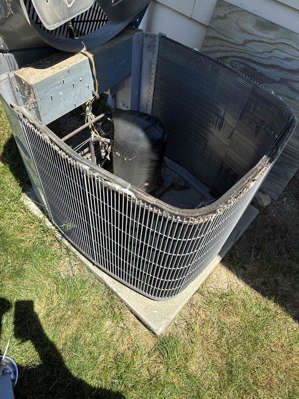 Completed air conditioning tune-up service on residential Carrier system. Inspected outdoor condenser unit, including coil condition, electrical connections, and refrigerant lines. Customer was advised to contact the office to schedule furnace tune-up, as it could not be completed during this visit due to scheduling conflicts.