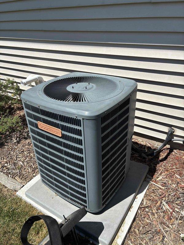 Responded to no cooling call for residential HVAC system. Upon arrival, inspected indoor air handler unit located in basement and outdoor condensing unit on exterior concrete pad. System showed signs of age with visible weathering on equipment. Diagnosed cooling issue, performed necessary repairs to restore proper operation, and verified system functionality before departure.