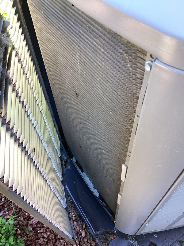Responded to cooling deficiency complaint and performed scheduled maintenance service. Inspected outdoor condenser unit and found dirty coil fins with debris accumulation restricting airflow. Cleaned condenser coils, checked indoor evaporator coil, and verified system operation. Unit returned to proper cooling capacity after maintenance completion.