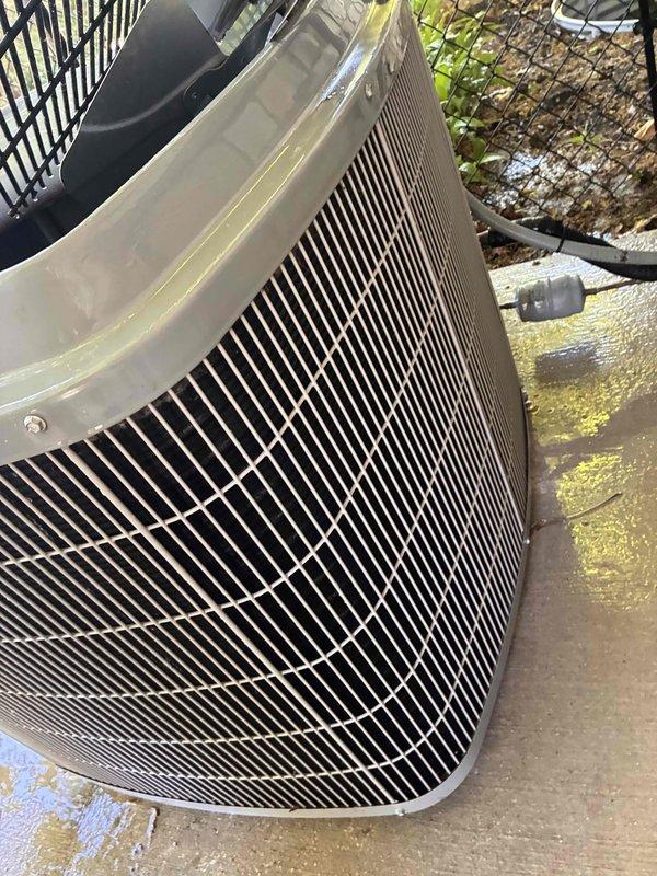 Completed routine heating maintenance visit as part of recurring membership agreement. Inspected outdoor condensing unit, verified proper operation, and documented system temperatures with readings showing 474°F at heat source. Unit operating within normal parameters with no immediate repairs required.