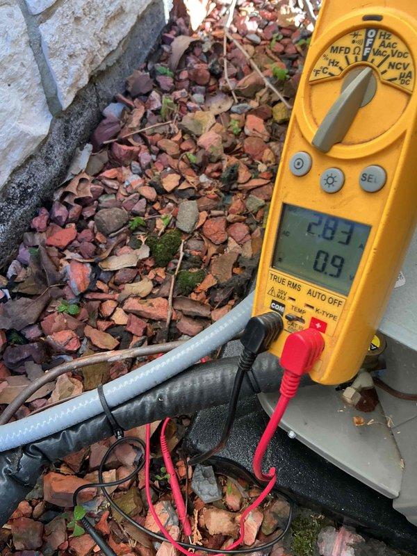 Completed comprehensive preventive maintenance tune-ups on two air conditioning systems as part of installation agreement. Performed electrical diagnostics using digital multimeter to verify proper voltage and amperage readings at outdoor unit, tested refrigerant pressures on both high and low sides using manifold gauge set to confirm system charge levels within manufacturer specifications, inspected all electrical connections and refrigerant line sets, and documented equipment performance with photos for service records.