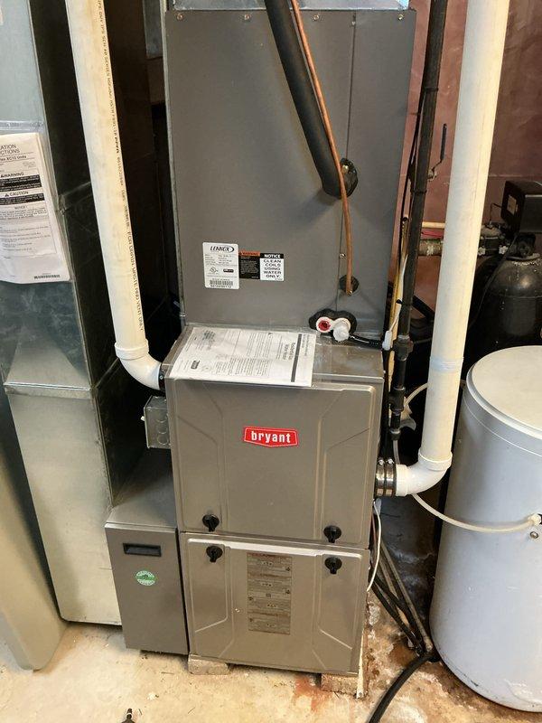 Completed comprehensive tune-up service on Bryant furnace and outdoor AC condenser unit. Performed standard maintenance inspection of all heating and cooling components, verified proper operation of both systems, checked refrigerant lines, inspected ductwork connections, and confirmed condensate drainage functioning correctly.