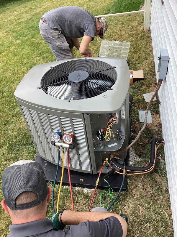 Completed full HVAC system installation including new Lennox air conditioning condenser unit and evaporator coil. Equipment was picked up from Lennox supply house and installed on concrete pad with proper leveling. Connected refrigerant lines, completed electrical wiring, performed system startup, and charged unit to manufacturer specifications using manifold gauges. System tested and operating within normal parameters.