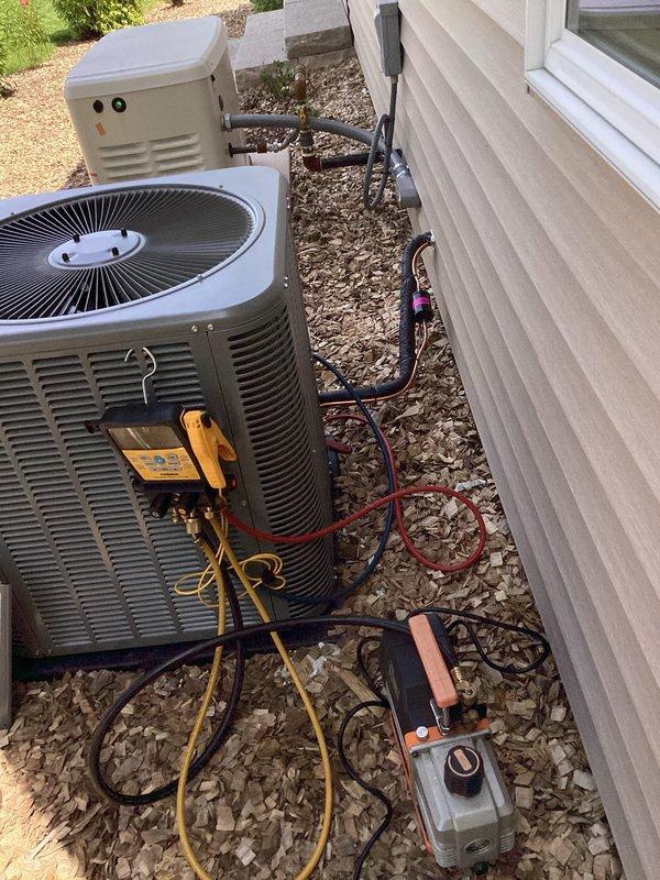 Completed full HVAC system installation including new furnace and air conditioning unit. Three-person crew successfully removed existing equipment and installed complete replacement system in one day, with all refrigerant lines properly connected, electrical service established, and system tested for proper operation using calibrated diagnostic equipment.