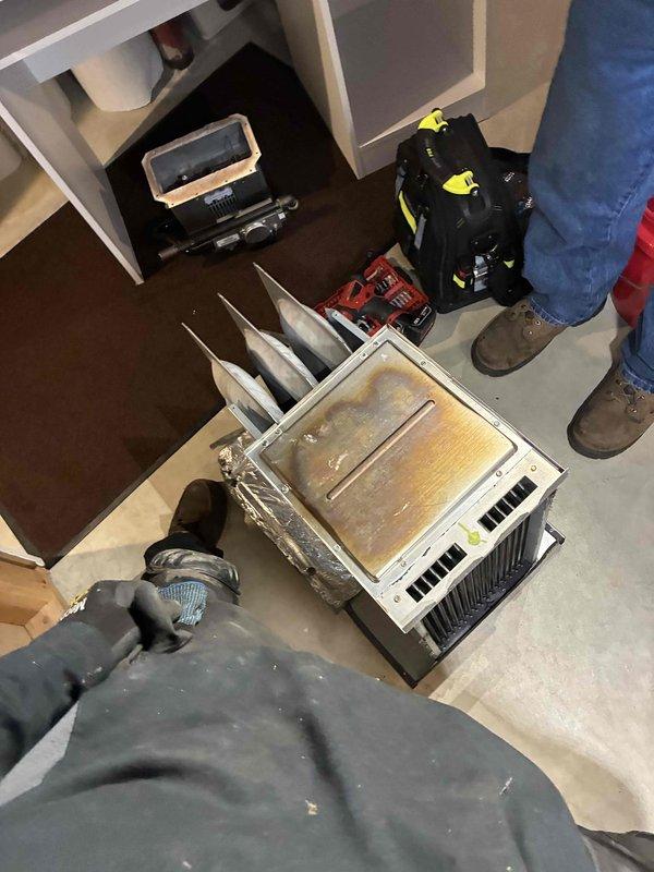 Completed warranty replacement of secondary heat exchanger on residential HVAC unit. Disassembled existing unit, removed failed heat exchanger showing significant corrosion and buildup, and installed new replacement component. Reassembled unit, tested all connections and controls, and verified proper system operation before completing service call.