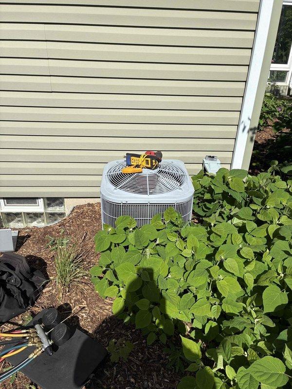 Completed comprehensive tune-up service on both furnace and air conditioning systems as requested. Performed standard maintenance procedures including inspection of outdoor condenser unit, verification of refrigerant pressures using manifold gauges, and confirmed proper thermostat operation displaying 68° room temperature. All systems tested and operating within normal parameters.