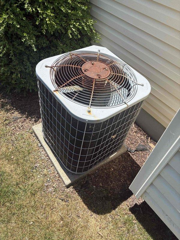 Provided estimate for replacement of 25-year-old original HVAC system including natural gas furnace located in basement and outdoor air conditioning condenser unit. Customer requested separate pricing options for complete system replacement and AC unit only, with financing information included in proposal.