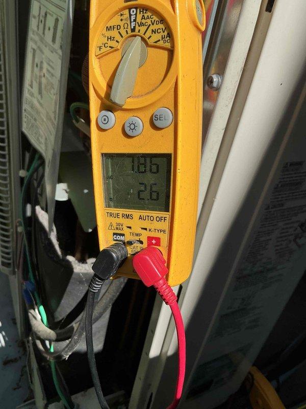 Completed courtesy air conditioning and furnace tune-up as follow-up to previous system installation. Performed comprehensive system inspection, tested electrical components and verified proper voltage readings at control board, and documented equipment condition with diagnostic measurements showing normal operating parameters.