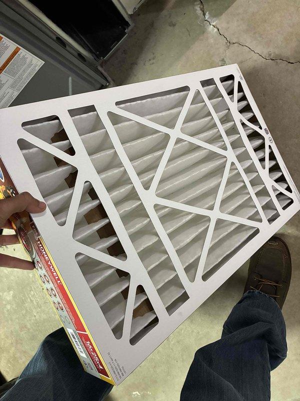 Completed comprehensive furnace and air conditioning tune-up service at residential property. Replaced HVAC system air filters with new pleated filters and verified proper thermostat operation, confirming ecobee smart thermostat displaying accurate temperature readings and humidity levels at 41%.