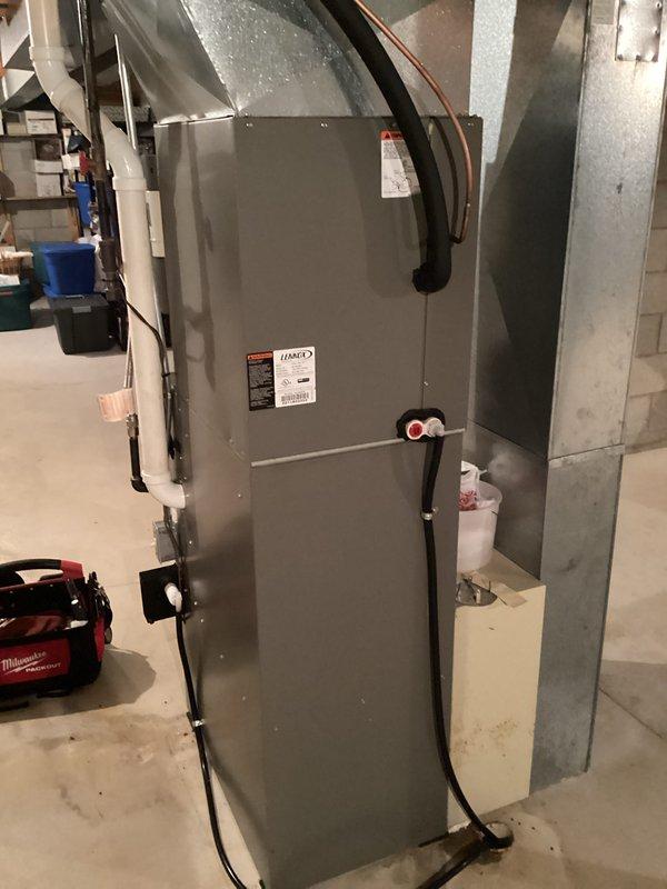 Completed annual maintenance tune-up on Lennox air handler and mini-split system as part of biannual preventative maintenance agreement. Performed comprehensive inspection of air handler unit in basement mechanical room, checked refrigerant pressures using manifold gauge set confirming R-410A system operating within manufacturer specifications, inspected electrical connections and conduit, verified proper airflow through ductwork, and documented equipment condition with photographs for service records.