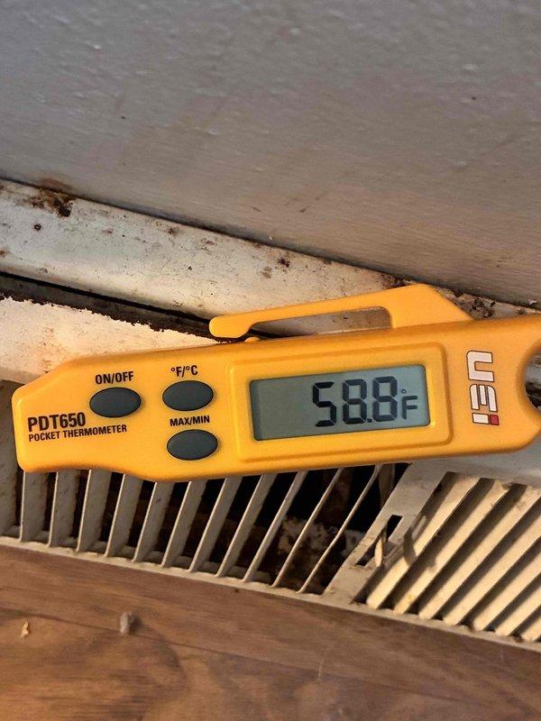 Responded to warranty call for recently installed Lennox system blowing warm air. Upon arrival, measured supply air temperature at floor register reading 58.8°F, confirming inadequate cooling. Inspected outdoor condensing unit and verified equipment operation. System evaluated and necessary corrections completed to restore proper cooling function. Unit tested and left operating within normal parameters.