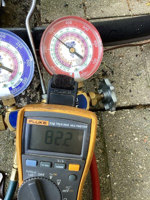 Completed routine cooling system maintenance and tune-up on residential air conditioning unit. Performed comprehensive system diagnostics using digital manifold gauges and multimeter to verify proper refrigerant pressures, electrical readings, and overall system performance. All measurements were within manufacturer specifications, and the condenser unit showed normal operation with clean coils and adequate airflow through the exterior grilles.