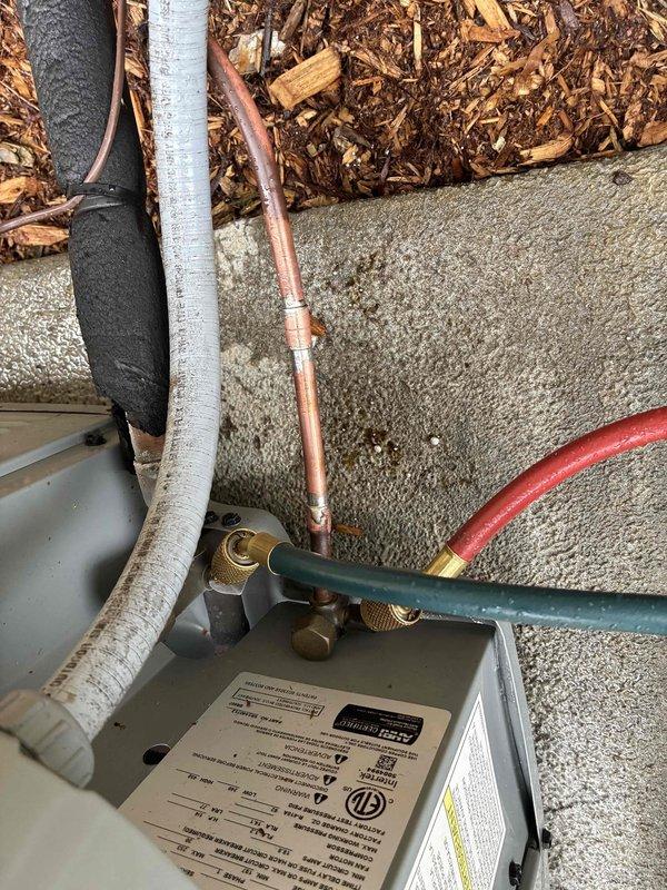 Responded to service call for HVAC system reported as non-operational despite thermostat indicating normal operation. Upon arrival, performed comprehensive system diagnostics using manifold gauge set to assess refrigerant pressures and overall system performance. Connected diagnostic equipment to service valves at outdoor condensing unit to measure operating pressures and verify refrigerant charge levels. Inspected all exterior components including condensing unit, refrigerant lines, electrical connections, and associated piping. Evaluated system functionality and determined actual operating status of equipment. All diagnostic testing completed and system assessed for proper operation.