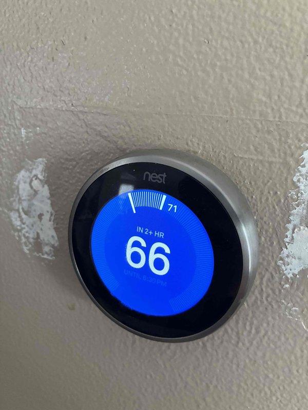 Responded to no cooling complaint on residential HVAC system. Upon arrival, found thermostat set to 71°F but current temperature reading 66°F, indicating system not reaching setpoint. Performed diagnostic evaluation and measured suction line temperature at -1.3°F, confirming severely low refrigerant charge or restriction in system. Outdoor unit coil fins previously cleaned but system still not producing adequate cooling or condensation at evaporator coil, consistent with refrigerant issue requiring further leak detection and repair.