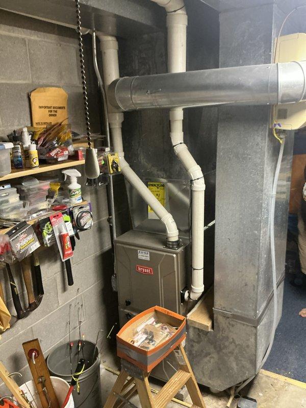 Responded to emergency service call for AC system evaluation. Conducted comprehensive assessment of existing Bryant furnace and HVAC system in basement mechanical room, documenting current equipment condition, ductwork configuration, and PVC condensate drainage system. Provided detailed replacement estimate for complete system upgrade.