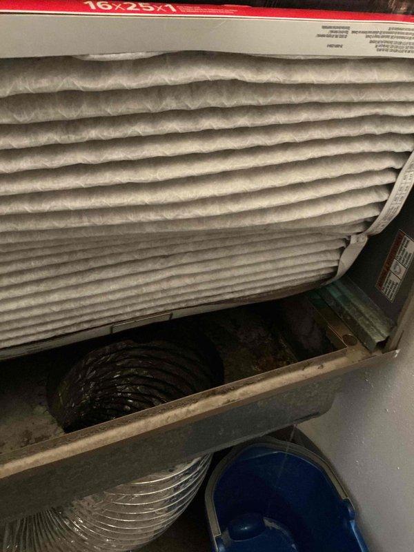 Responded to no cooling complaint on residential air conditioning system. Upon arrival, performed diagnostic evaluation of HVAC unit and identified issues affecting cooling performance. Inspected condensate drainage system, noting water accumulation in drain pan requiring attention. Evaluated air filtration system and observed multiple filters staged for replacement. Addressed cooling deficiency through systematic troubleshooting of mechanical components and airflow restrictions. Restored proper system operation and verified adequate cooling output upon completion.