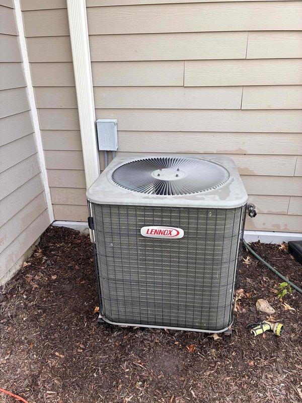 Completed comprehensive air conditioning tune-up on residential Lennox condenser unit. Performed standard maintenance procedures including system inspection, cleaning of condenser coils and fan assembly, verification of proper refrigerant levels, electrical connection testing, and operational assessment. Unit found in satisfactory working condition with all components functioning within normal parameters.