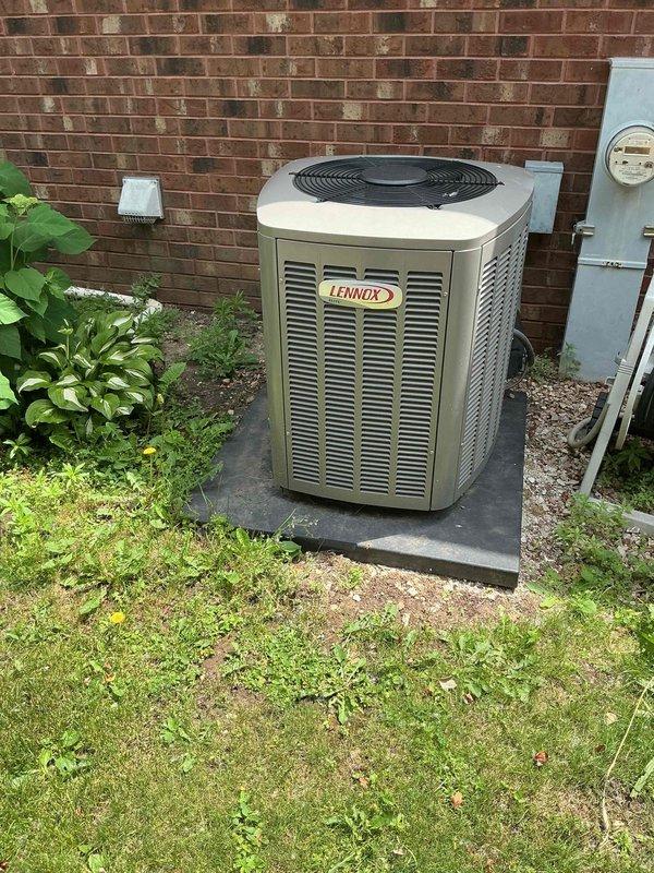 Responded to no cooling call on Lennox residential air conditioning unit. Upon arrival, performed electrical diagnostics using multimeter to test system voltage and verified unit was receiving proper power supply. System evaluated and measurements documented for service records.