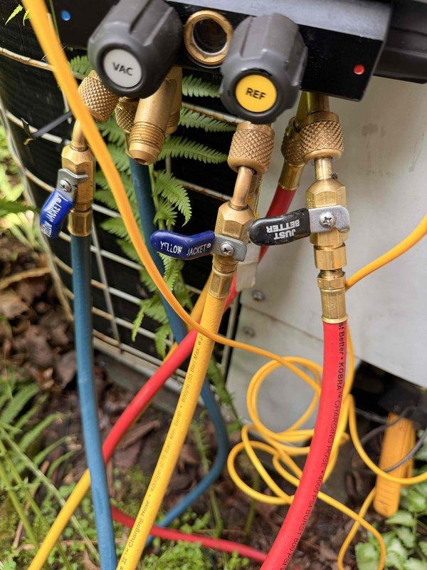 Completed annual A/C tune-up and preventative maintenance as part of recurring bi-annual service agreement. Installed new 16x25x1 air filter included with membership. Connected manifold gauges to outdoor condensing unit and performed refrigerant system diagnostics, verifying proper operating pressures and system charge levels. Inspected outdoor unit components including condenser coils, electrical connections, and refrigerant line set for proper operation and signs of wear or deterioration.