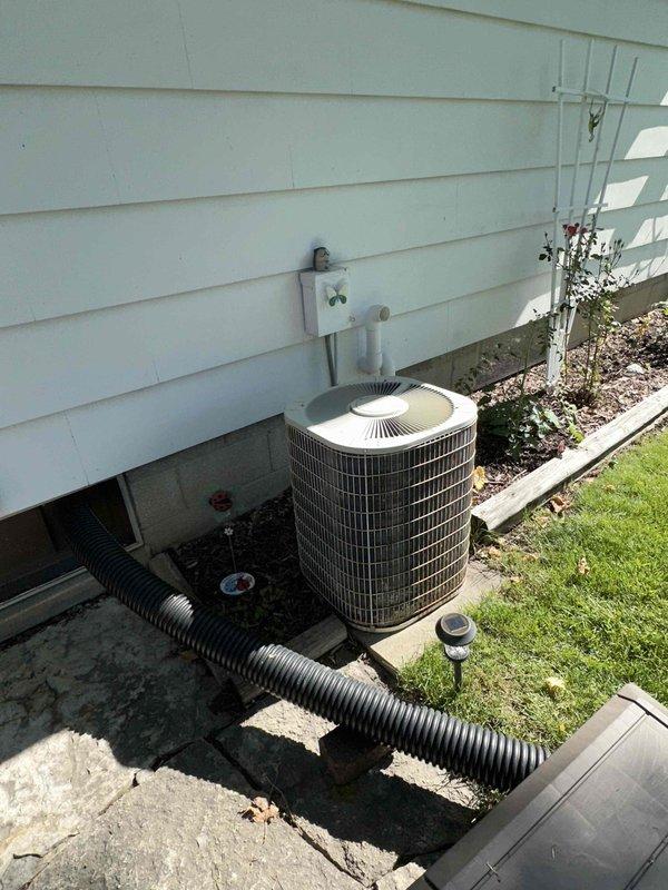Completed estimate for replacement of 38-year-old air conditioning system that stopped working and natural gas furnace located in basement. Assessed existing outdoor condenser unit and indoor heating equipment, documented current system configuration including ductwork connections and electrical service, and provided replacement options for complete HVAC system upgrade.