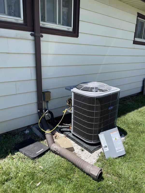Completed full HVAC system installation including new furnace and air conditioning unit. Installed furnace in basement utility room with proper venting and ductwork connections, mounted AC condenser unit on exterior concrete pad with refrigerant line set run to outdoor unit, and installed electrical disconnect panel. Provided 16x20x1 filter for system, coordinated licensed electrician for electrical connections, and obtained all required permits for installation. System tested and operational upon completion.
