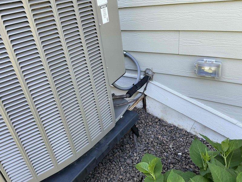 Provided replacement estimate for 20-year-old air conditioning system experiencing refrigerant leak. Assessed existing outdoor condenser unit, electrical panel capacity, and basement furnace installation (6 years old). Documented equipment conditions and discussed installation timeline to accommodate homeowner's scheduling requirements.
