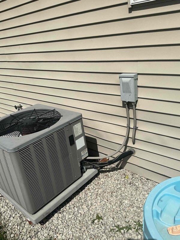 Responded to no cooling emergency call and found R-22 system critically low on refrigerant. Upon assessment of the aging outdoor condensing unit and consultation with property owner, provided comprehensive replacement estimate including detailed measurements of existing horizontal flow single-stage furnace (75,000 BTU) with constant torque motor, return and supply duct dimensions, approximately 15 feet of drain line routing, and PVC solid core specifications for proper system replacement planning.