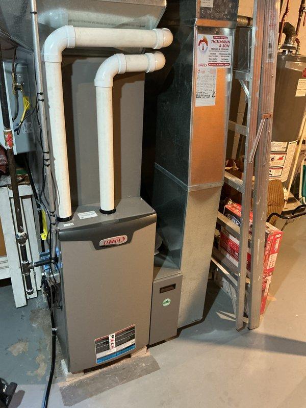 Completed prepaid membership cooling system maintenance visit. Performed comprehensive inspection and preventive maintenance on residential split-system air conditioning equipment, including outdoor condenser unit with cylindrical design and Lennox indoor furnace/air handler. Verified system operation, checked refrigerant levels, inspected electrical connections, cleaned components as needed, and confirmed proper airflow. All equipment found operating within normal parameters with no immediate service concerns identified.
