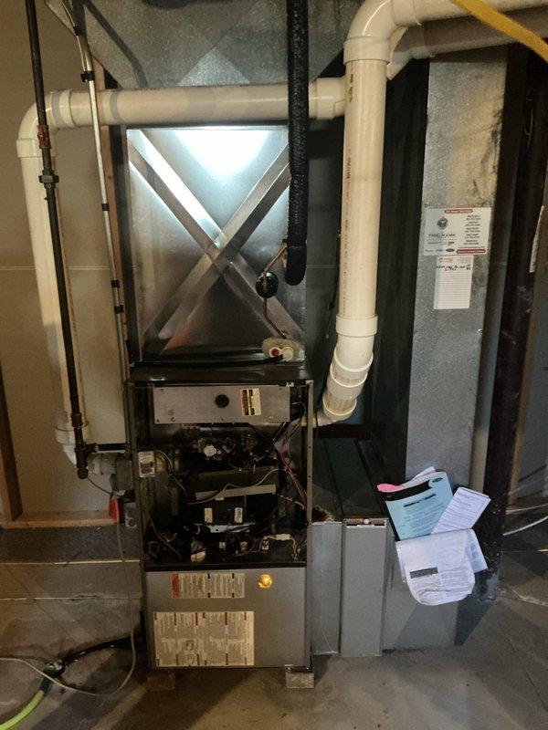 Conducted on-site evaluation of existing furnace system in residential basement for replacement estimate. Documented current HVAC equipment configuration including furnace unit, PVC venting system, and air handler plenum. Assessed mechanical room layout, existing infrastructure, and accessibility for future equipment replacement. Provided comprehensive estimate options for new furnace installation to customer.