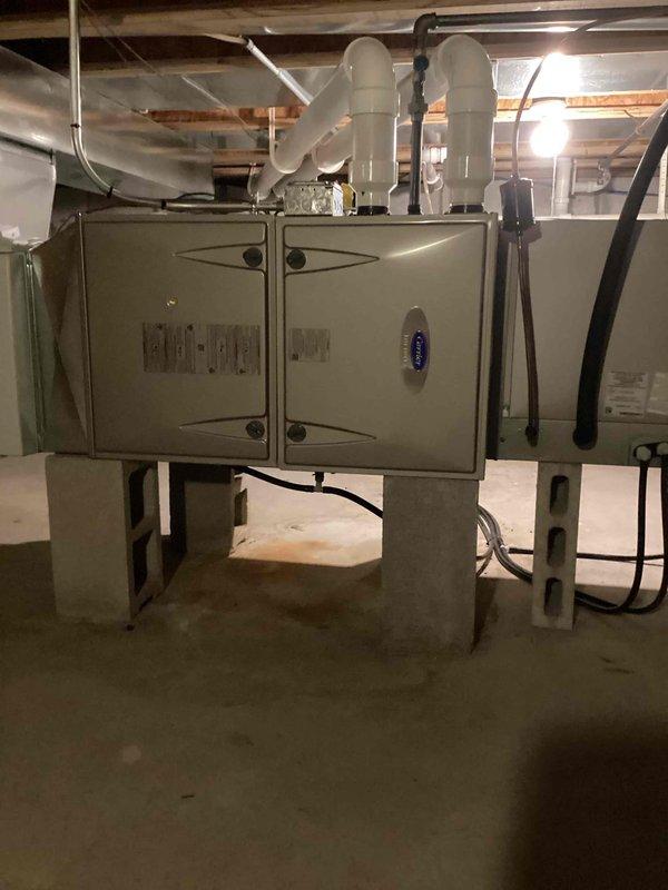 Responded to no cooling call where system had entered safety lockout mode. Upon arrival, inspected outdoor condensing unit and indoor air handler, examining control board, capacitor, wiring connections, and safety circuits. Successfully reset system from lockout condition, verified proper operation of all components, and confirmed unit returned to normal cooling operation.