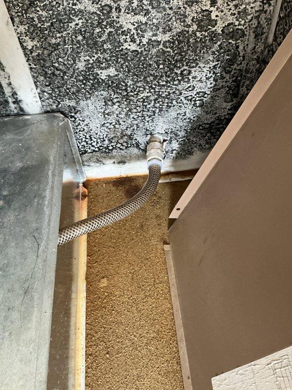 Responded to emergency call for AC unit leaking water into ceiling of unit below. Upon arrival, shut down system to prevent further water damage. Inspection revealed significant mold growth on ceiling surfaces in mechanical space, indicating prolonged moisture intrusion from condensate leak. Examined evaporator coil assembly and refrigerant lines, noting dust accumulation and potential drainage issues. Documented extensive water damage and mold contamination requiring immediate attention and remediation before unit can be safely returned to service.