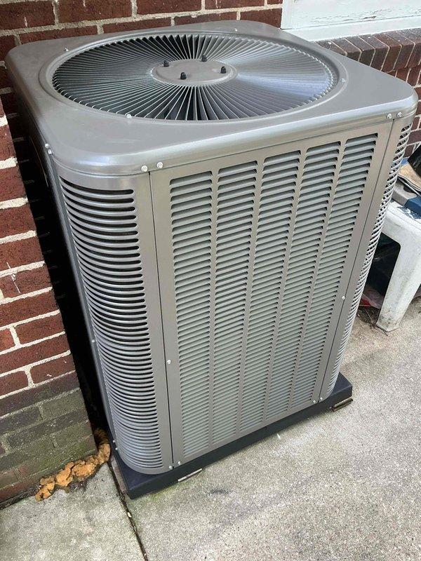 Responded to no cooling call for 2004 system where thermostat would not enter cooling mode. Upon arrival, performed diagnostic evaluation of outdoor condenser unit and thermostat operation. Inspected condenser unit positioned on concrete pad against exterior brick wall, verified unit accessibility and overall equipment condition. Troubleshot thermostat communication and control circuit, identified issue preventing cooling mode activation. Restored proper thermostat functionality and verified system entered cooling mode successfully. Unit tested and confirmed operational upon departure.