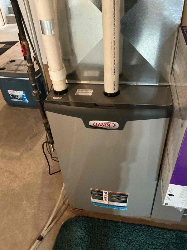 Completed prepaid maintenance visit on Lennox furnace system. Performed standard system inspection including visual examination of furnace cabinet, venting configuration, and electrical connections. Evaluated outdoor condensing unit components, tested capacitor functionality with digital multimeter confirming proper operation within specifications, and verified all electrical connections secure. System operating normally with no issues identified during inspection.