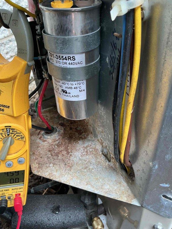 Completed prepaid maintenance visit on Lennox furnace system. Performed standard system inspection including visual examination of furnace cabinet, venting configuration, and electrical connections. Evaluated outdoor condensing unit components, tested capacitor functionality with digital multimeter confirming proper operation within specifications, and verified all electrical connections secure. System operating normally with no issues identified during inspection.