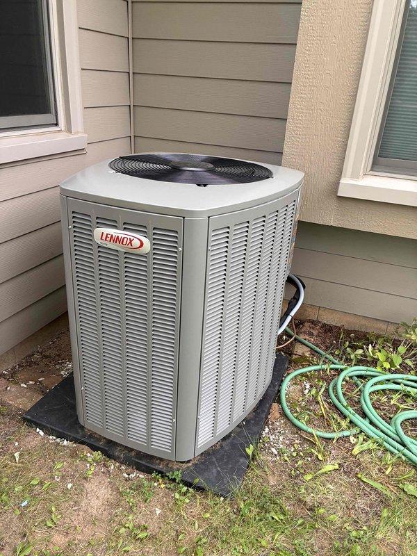 Performed warranty follow-up refrigerant pressure check and comprehensive leak test on Lennox residential air conditioning system per previous service appointment. System pressures verified within manufacturer specifications, leak test completed with no refrigerant leaks detected, and thermostat confirmed operating properly in cooling mode at 68°F setpoint.