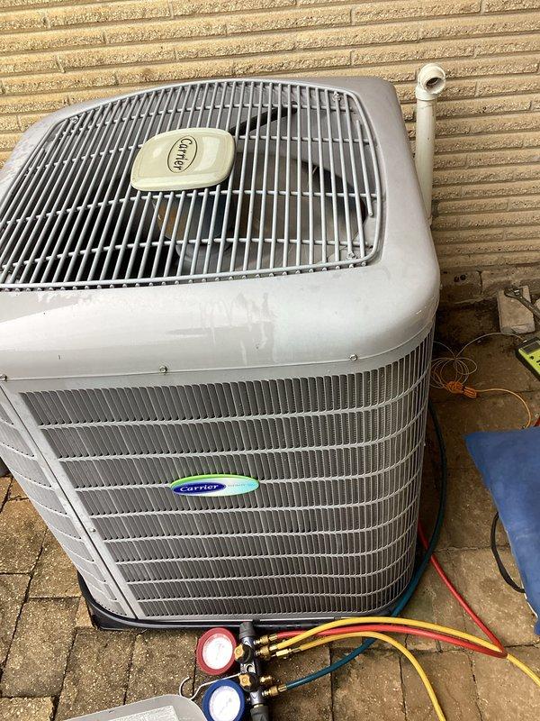 Completed annual tune-up on Carrier air conditioning system and furnace unit. Performed comprehensive inspection of outdoor condenser unit, checked refrigerant pressures using manifold gauges, and inspected internal furnace components including gas valve assembly, ignition system, and electrical connections. All systems tested and operating within normal parameters.
