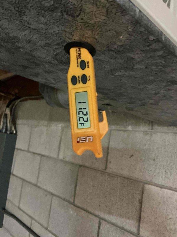 Completed comprehensive furnace tune-up and investigated reported basement noise. Upon inspection, identified temperature anomaly at ductwork measuring 22°F, indicating potential air leakage or insulation deficiency. Inspected basement mechanical infrastructure including PVC drainage system, gas piping with shutoff valve, and exposed ductwork with insulation liner. No immediate mechanical issues found with furnace operation; noise likely attributed to duct expansion/contraction due to temperature differential. Recommended monitoring ductwork insulation and sealing for improved system efficiency.