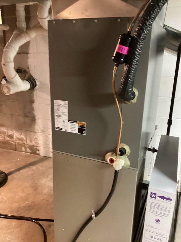 Responded to customer report of condenser making squealing noise. Performed diagnostic inspection of HVAC system including air handler unit and associated components. Inspected refrigerant lines, electrical connections, condensate drainage system, and all mechanical components for proper operation and potential noise sources.