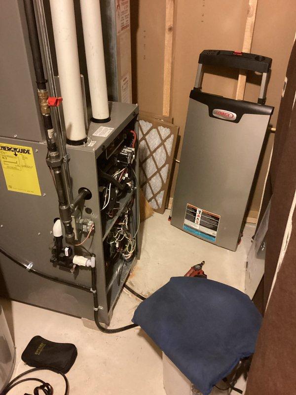 Completed comprehensive furnace tune-up and system inspection on gas heating unit and air handler. Performed standard maintenance procedures including filter inspection, internal component examination, electrical connection verification, and operational testing of all system components to ensure proper heating season readiness.