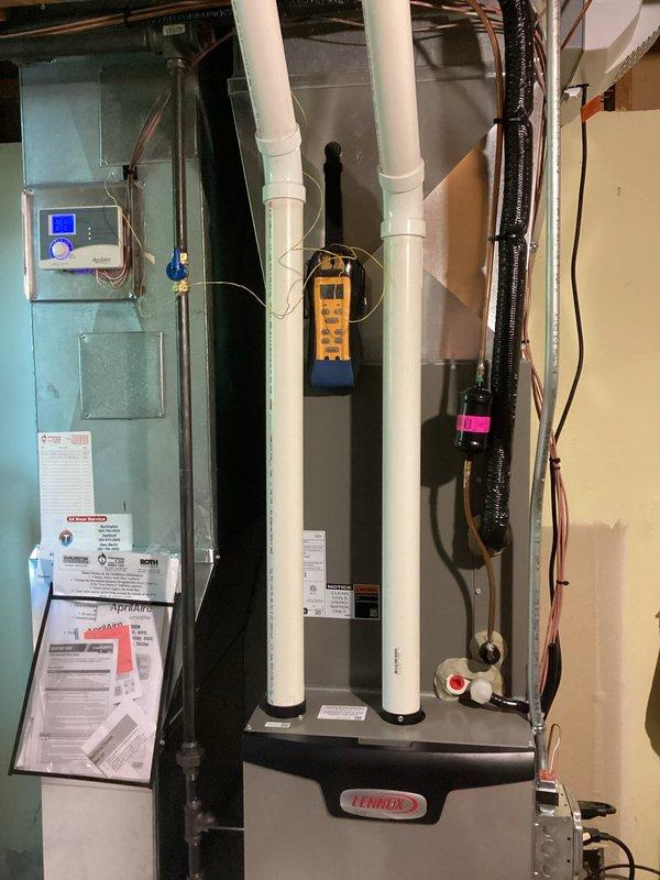 Completed full tune-up on Lennox furnace system, including comprehensive inspection of blower motor assembly, control board, and all electrical connections. Performed humidifier tune-up service, verified proper operation of all system components, and confirmed equipment is functioning within manufacturer specifications.