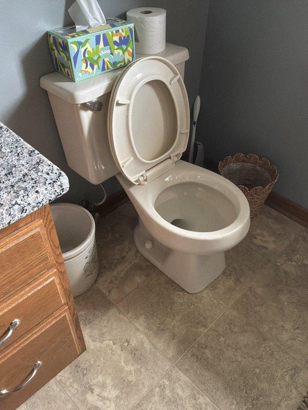 Conducted on-site assessment for toilet replacement project involving three existing fixtures. Evaluated current installations in residential bathrooms, noting standard two-piece toilets requiring removal and replacement with customer-supplied units, and provided detailed estimate for professional installation services.