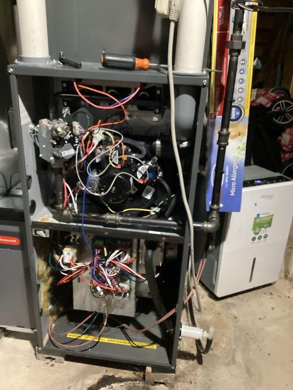Completed comprehensive furnace and air conditioning tune-up service, performing standard preventive maintenance procedures on residential HVAC system. Inspected internal components, electrical connections, gas valve assembly, control boards, and condensate pump to ensure proper operation and system efficiency. All equipment tested and verified to be functioning within normal parameters.