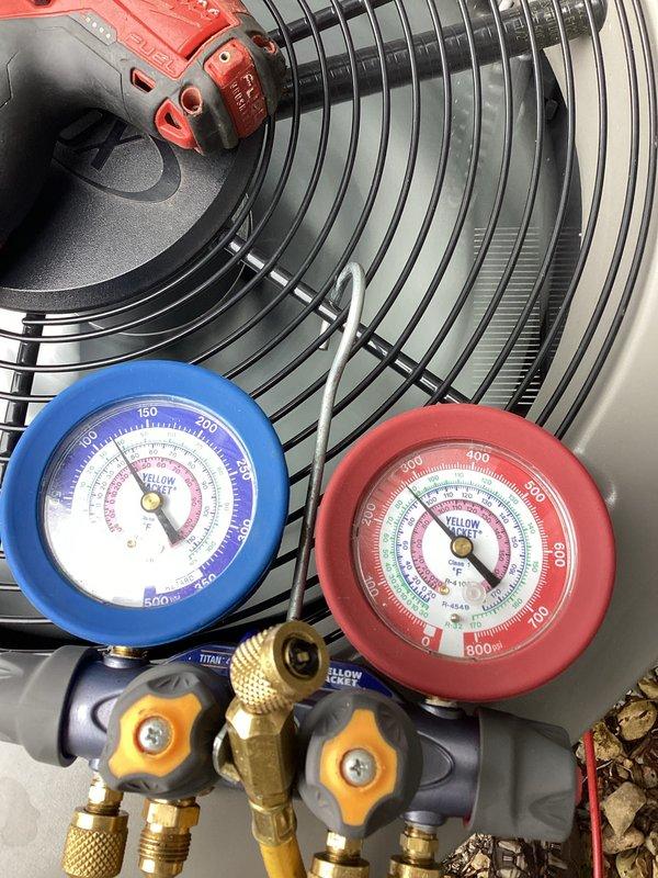 Completed comprehensive seasonal tune-up on residential gas furnace and air conditioning system. Performed full system inspection with furnace cabinet access to examine internal components, blower assembly, heat exchanger, and control boards; verified all electrical connections and safety controls operational. Conducted refrigerant pressure testing on outdoor condensing unit using manifold gauges to confirm proper system charge and performance parameters within manufacturer specifications.
